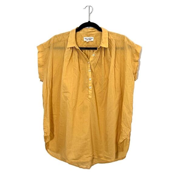 Nili Lotan Normandy Blouse Women’s XS Yellow Cotton Pleated - Picture 2 of 8
